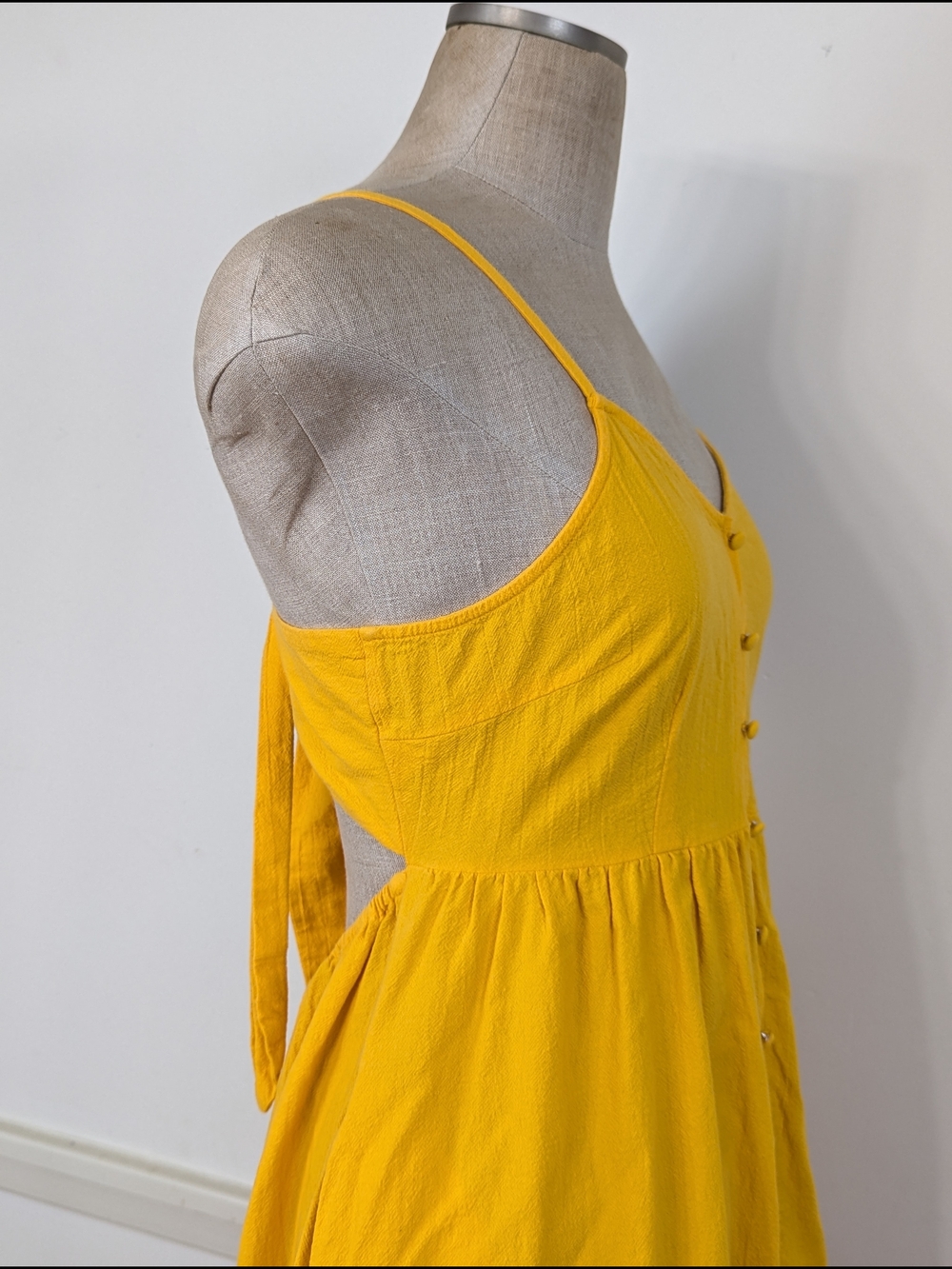 Universal Thread Bright Yellow Sundress Open Tie Back 100% Cotton With Pockets - Picture 6 of 12